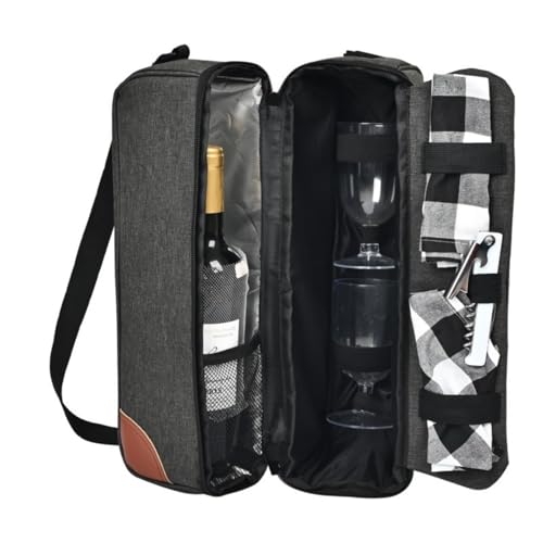 Wine Bag,Insulated Cooler Bag with Wine Glasses Steel Corkscrew Bottle