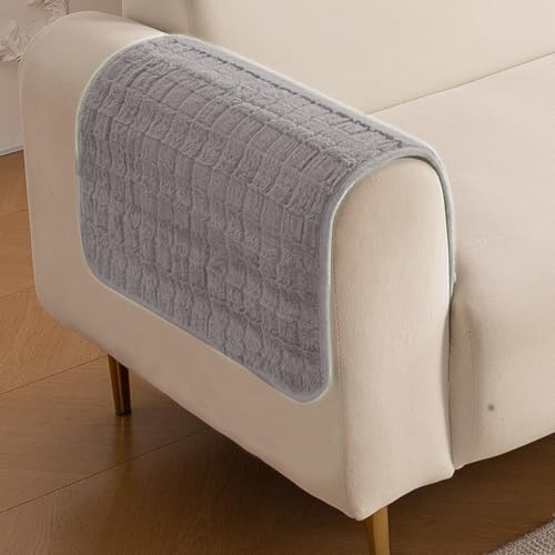 Image of HOKIPO 'Plush Haven' Premium Anti Slip Sofa Armrest Cover Set (2pcs), Light Grey (AR-5151-L-LGRY*2)
