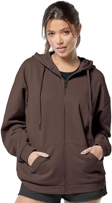 FUNKY MONKEY - Women's Cute Hoodies Teen Girl Winter Jacket Sweatshirts Casual Drawstring Clothes Zip Up Hoodie with Pocket (in, Alpha, 2XL, Brown)