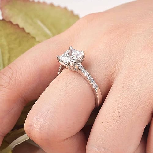 Wuziwen 2CT 925 Sterling Silver Engagement Rings for Women Princess Cut Solitaire Wedding Ring Cubic Zirconia3