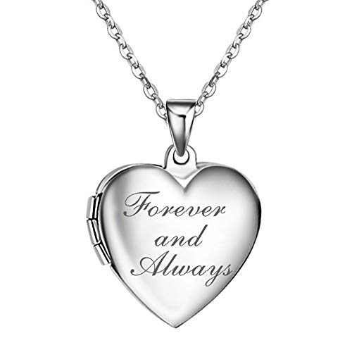 Kumshunie Heart Locket Necklace That Holds Pictures Engraved Forever and Always Photo Lockets for Women