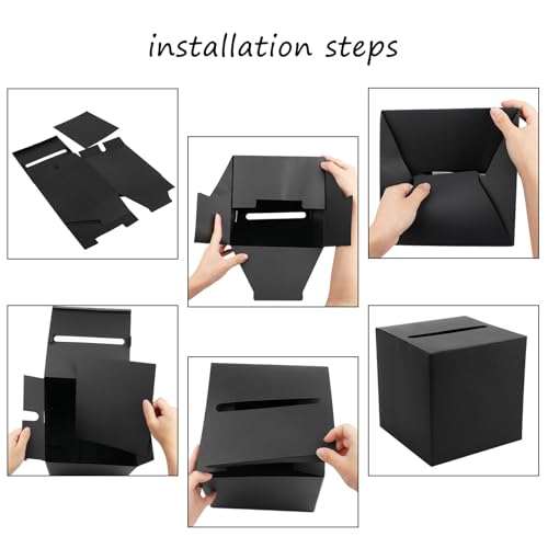 Image of Hooqict Black Card Box with Slot 9.1 inch Wedding Favor Gift Card Boxes for Reception, Parties, Birthday, Wedding Decorations, Retirement, Graduation Money Box Envelope Holder