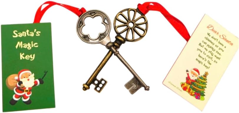 Miniatura 2 de Juego de 2 llaves mágicas de Papá Noel, accesorio navideño inspirado en la vendimia para hogares sin chimenea con tarjeta de historia de llave de