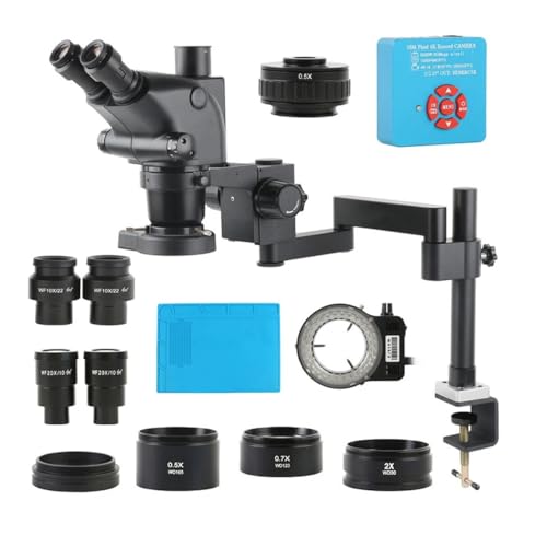 Microscope 3.25X-260X Stereo Trinocular Microscope 12MP 48MP 55MP 4K 2K HDMI USB VGA Type-c Camera+ Clamp Folding Extension Base Repair Kit(55MP 4K 2K HDMI USB)