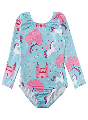 HOZIY Long Sleeve Leotards for Girls Gymnastics Kids Toddler Tumbling Outfits Floral Unicorn Galaxy Rainbow Stripe Pattern