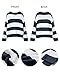 ZESICA Women's 2025 Fall Long Sleeve Oversized Striped Color Block Comfy Loose Crew Neck Knitted Pullover Sweater Navy Small