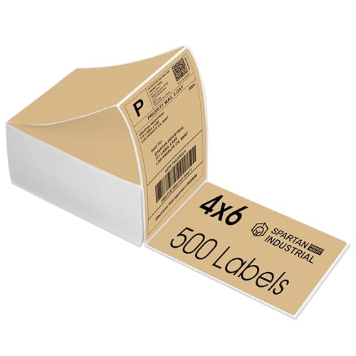 Spartan Industrial - 4" X 6" Brown Direct Thermal Fanfold Labels (500 Count, 1 Stack) - Printable Postage Shipping Labels, Package Identification - Compatible with Zebra and Rollo Printers