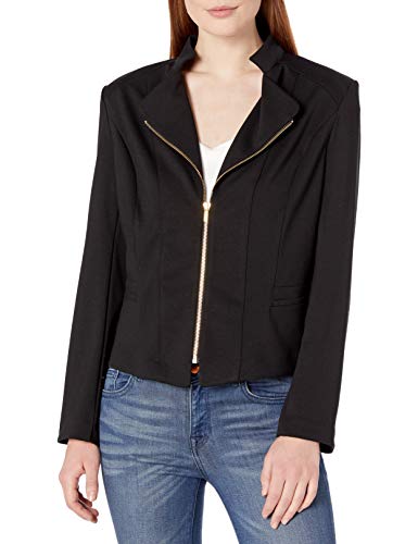 NINE WEST Women's Notch Collar Jacket with Zipper Closure, Black, M