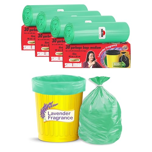Image of Shalimar Premium (Lavender Fragrance) Scented Garbage Bags | Medium 19 X 21 Inches | 120 Bags (30 Bags X 4 Rolls) | Dustbin Bag /Trash Bag | (Green) - Perforated Box for Easy Dispensing