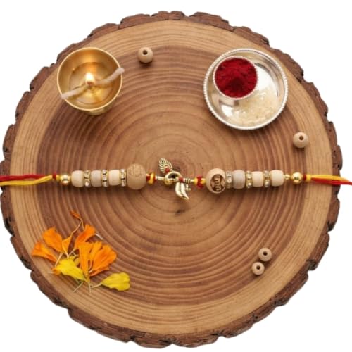Image of Original Tulsi Rakhi for Brother | Handmade Natural Tulsi Beads Rakhi | Sacred Raksha Bandhan Rakhis for Boys | Traditional Spiritual Rakhi Gift