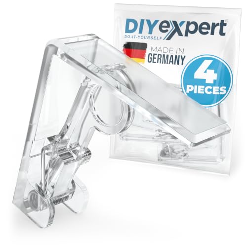 DIYexpert Pinzas para Mantel Transparentes Made in Germany [4 Unidades] – Pinzas Resistentes para Mesas Gruesas hasta 45 mm – Resistentes a la Intemperie y Antideslizantes – Jardín, Balcón e Interior