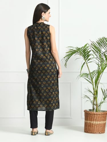 Image of feranoid Unique Printed Choker Neck Back Button Sleeveless Long Kurti