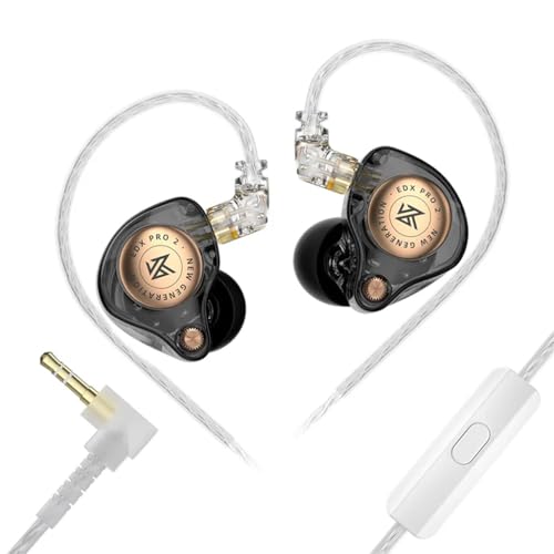 Image of KZ EDX Pro 2 in-Ear Monitor IEM with Mic Earphones with 10mm Dynamic Driver, Balanced Sound, Detachable Silver-Plated Cable with 3.5mm Plug, Metallic Faceplate, Comfortable Fit Wired IEM (Black)