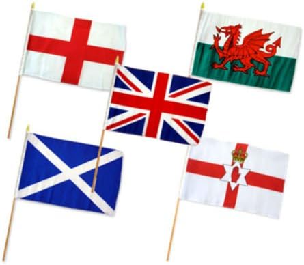 12''x18'' Set of 5 UK United Kingdom Great Britain Stick Flag w/Wall Mount - Party Decorations Supplies For Parades - Prime Outside, Garden, Men Cave Decor Flag