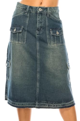 Women's Juniors/Plus Size Calf - Length Stretch Denim Cargo Style Skirt (79143)