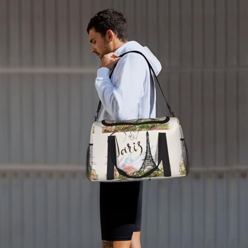 Sac de yoga imprimé Tour Eiffel noir grand sac de sport pour femme et homme