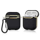 Illians Compatible with Airpods 1&2 Gold Metal Decoration Airpods Case Anti-Drop Full Body Protectiv