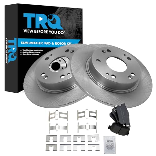 Image of TRQ Rear Brake Pad and Rotor Set Semi Metallic Solid Rotors