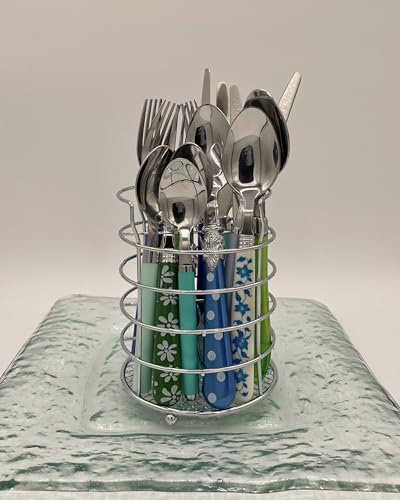 Image of Gypsy Color Eclectic Blue & Green Mix & Match Stainless Steel Flatware Collection, Set of 16 (Pack of 3)