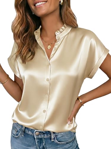 Funlingo Satin Blouses for Women Dressy Silk Short...