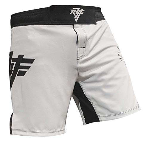 RYF Sports Men's MMA Fight Shorts, UFC Grappling Muay Thai BJJ Training Jiu Jitsu Workout No Gi Wear Shorts (White, Large)