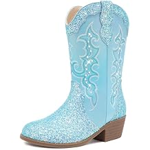 LAURMOSA Girls Cowboy Boots Cowgirl Western Boot for Kids Rhinestone Sparkly Toddler Dress Boots Ponited Toe Mid Calf Birthday Party for Little Big Kid