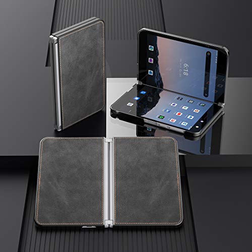 Feitenn Leather Slim Case For Microsoft Surface Duo Case 2020, Lightweight Folio Thin Pu Leather Cover Durable Protective Bumper Shockproof Defender Shell For Microsoft Surface Duo 8.1" 2020 - Black #TOP2