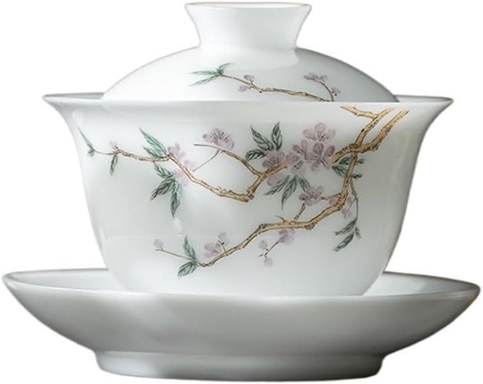 Ceramic Gaiwan Tea Bowl White Porcelain Maker with Cover Teacup Chinese Set Supplies Household