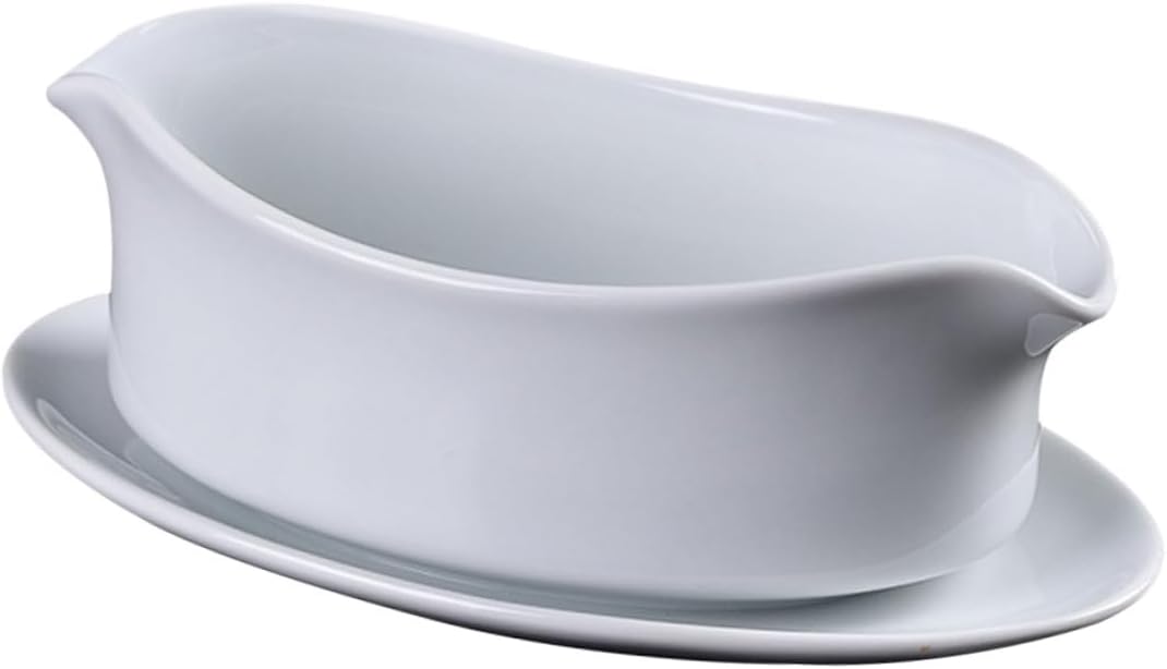 Cabilock Ceramic Gravy Sauce Boat White for Serving Hot Cold Gravies Salad Dressings with Western Style Tableware Suitable for Home Restaurant Hotel Buffet Catering