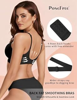 PoseFree Wireless Jelly Bras for Women No Underwire Back Fat Smoothing - Seamless Deep V Push Up Supportive Bra Butter-Soft & Breathable for Small Chest - Black S