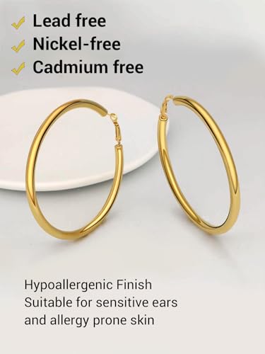 Classic Hoop Earrings for Women Stainless Steel/18K Gold Plated/Black Earrings, Chunky Hoops Earrings Size 30mm/40mm/60mm/80mm3