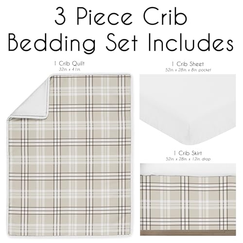 Image of Sweet Jojo Designs 3-Piece Baby Crib Bedding Set (Tan Gingham Plaid) for Boys /Girls, Infants /Nursery incl. Blanket, Fitted Sheet and Skirt (Checkered, Classic Tartan, Rustic Farmhouse, Modern Neutral)