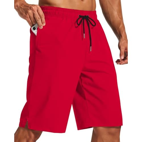 11 Inch Men Swim Trunks with Mesh Lining Quick Dry Breathable for Summer Beach Cruise Water Park Gym Running Medium Solid Red
