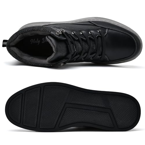 Men's Black Leather Sneaker Boots Casual Oxford Boot Comfy Shoes for Men Mid-Top Lace Up Fashion Shoe 10.54