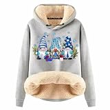 Sudadera con capucha con bolsillo para gato, otoño/invierno, forro polar de cordero y forro polar con estampado navideño para mujer, hermanos, cadenas, Gris claro., L