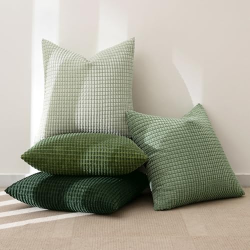 MIULEE Sage Green Pillow Covers 18x18 Inch Set of 4 Boho Farmhouse Home Decor Mordern Nordic Throw Pillows Covers Summer Soft Corduroy for Couch Bed Sofa Living Room Forest Green