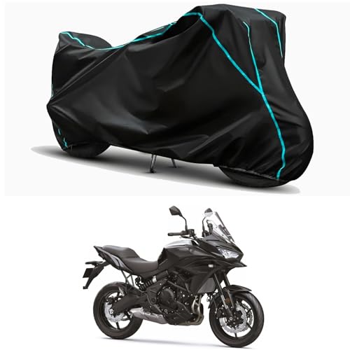 Image of Waterproof Bike Body Cover Compatible for | KawasaVersys 650 | Taffeta Fabric, Sky Piping Design, Bottom Elastic Fit | Dustproof, Sun UV & Rain Protection for All Weather.