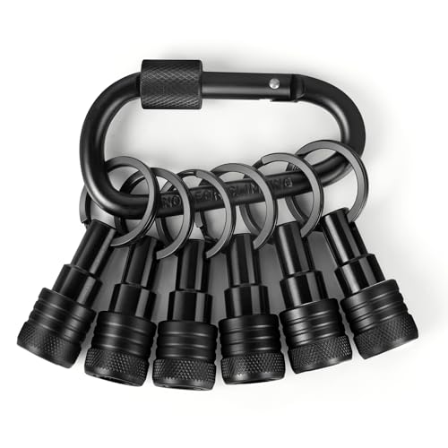 FACAINCXS Upgraded 6PCS Bits Holders Keychain 1/4 inch Hex Shank Bit Holders Quick-change Design for Nut Driver Screwdriver & Drill Bits Include Keychain Carabiner Gifts for Men (Black)