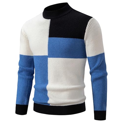 Men's Crewneck Color Block Jumper Color Block Sweaters for Men Male Long Sleeve Comfort Sweater
