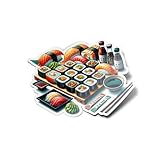 Pack Pegatinas de vinilo Premium Sushi California – Juego de 8 rollos con palillos, Wasabi & Salsa de Soja, ilustración japonesa, resistente al agua y a los rayos UV, 8 cm