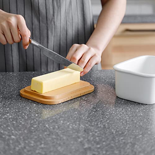 Sweese 301.101 Large Butter Dish - Porcelain Keeper With Beech Wooden Lid, Perfect For 2 Sticks Of Butter, White #TOP4