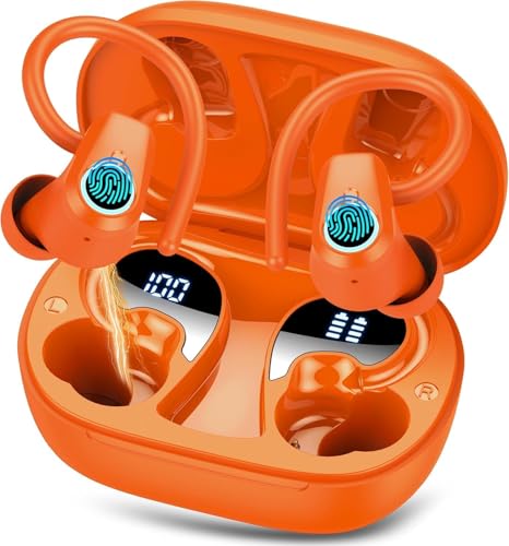 Poounur Bluetooth Kopfhörer Sport, Kopfhörer Kabellos Bluetooth 5.3 Mit ENC Mic, 50std HiFi Stereo Tiefer Bass Ohrhörer Mit Led-Anzeige