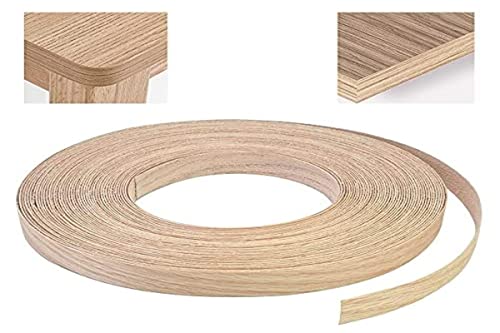 19mm Wood Veneer Strip 20m Oak Veneer Edging Tape Pre-glued Veneer Roll Preglued Hot Melt Adhesive Iron On Edge Banding for Desk Wardrobe Cabinet Door Frame Furniture Restoration(Wood Color)