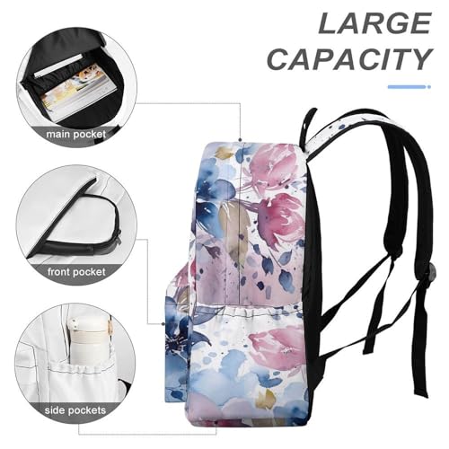 Floral Watercolor Painting Printed Backpack Water-Resistant Pack Stylish Bag Lightweight Travel Backpack4