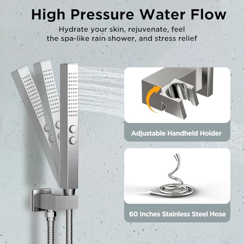 Rainfall Shower System with 4 Body Spray Jets, STARBATH 4 Way 12 + 6\"Rainfall Shower Head with Handheld Combo, Shower Jets System High Pressure Shower Faucet Set, Brushed Nickel