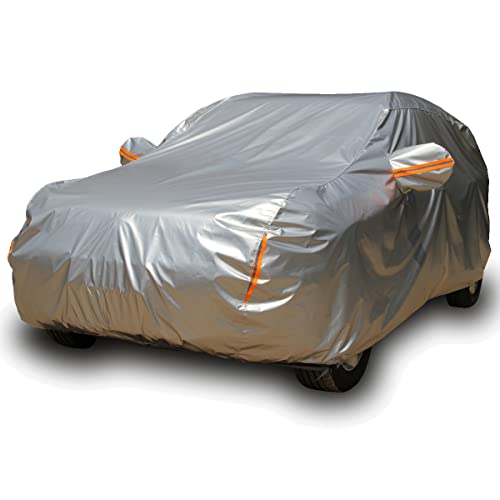 Image of Tecoom Super Heavy Duty Multiple Layers SUV Car Cover All Weather Waterproof Windproof Reflective Snow Sun Rain UV Protective Outdoor with Buckles and Belt Fit 170-190 inches SUV