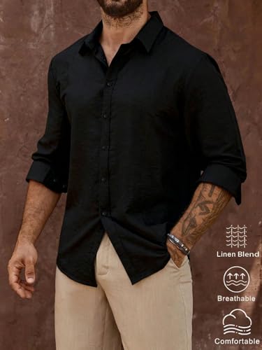 Image of Men's Casual Button Down Shirts Long Sleeve Linen Touch Textured Shirt Wrinkle Free Fashion Casual Vacation Beach Summer Shirt (1001)