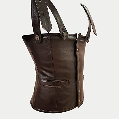 Mens Leather Brown Vest - Tu Pac Hood Suspender Leather Vest3