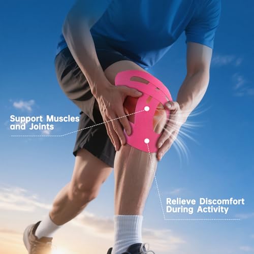 Image of Precut Kinesiology Tape for Knees, 10 Strips - Knee Support & Stability, Knee Pain Relief Athletic Tape - Waterproof & Elastic, Breathable Hypoallergenic Latex-Free Tape, Pink