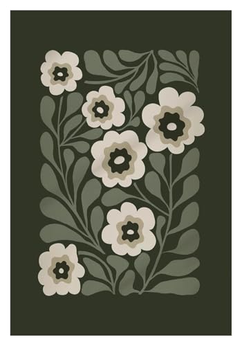 Affiche botanique rétro en peinture sur toile colorée et d'humeur abstraite mid-century